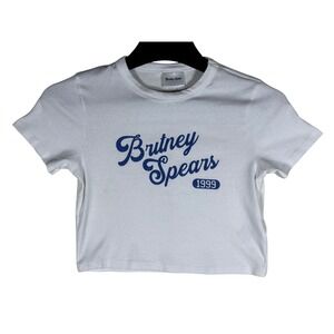 Cotton On Britney Spears 1999 Micro Tee White Blue Graphic Baby Tee Small